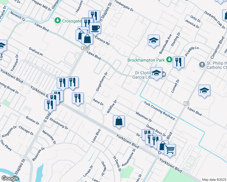 map of restaurants, bars, coffee shops, grocery stores, and more near 5841 Chamomile Court in Corpus Christi