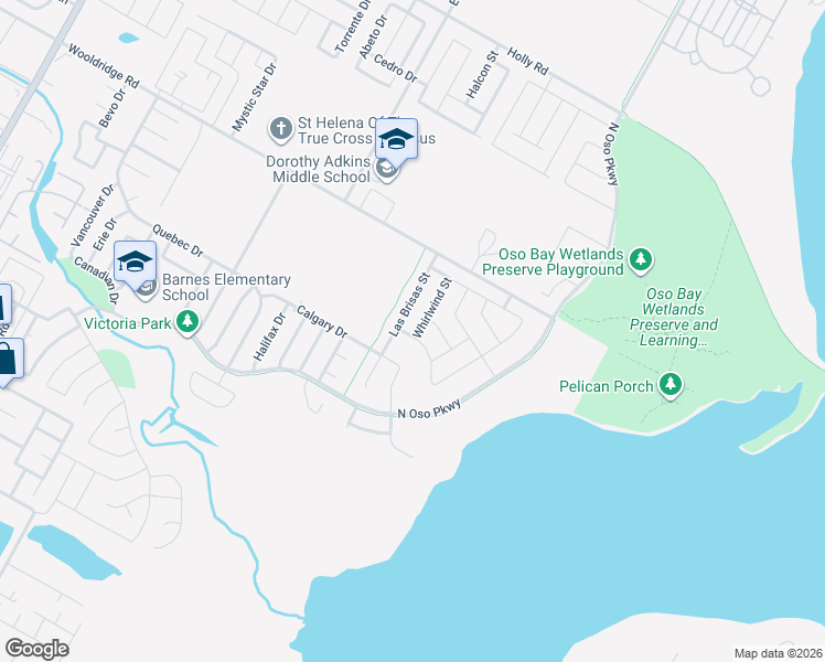 map of restaurants, bars, coffee shops, grocery stores, and more near 2617 Whirlwind Street in Corpus Christi