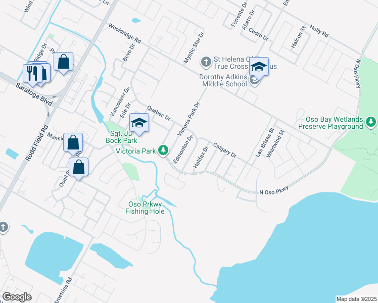 map of restaurants, bars, coffee shops, grocery stores, and more near 3110 Quebec Drive in Corpus Christi