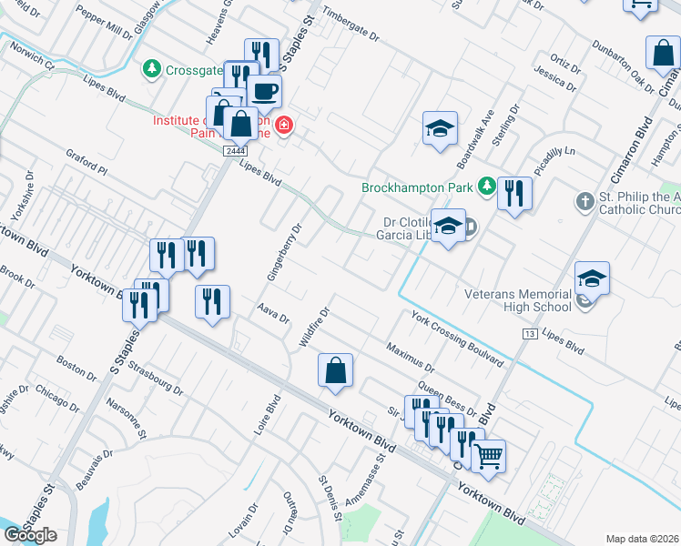 map of restaurants, bars, coffee shops, grocery stores, and more near 5921 Sutherland Drive in Corpus Christi