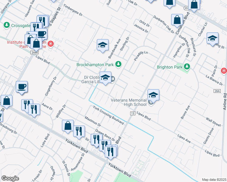 map of restaurants, bars, coffee shops, grocery stores, and more near 5941 Brockhampton Street in Corpus Christi