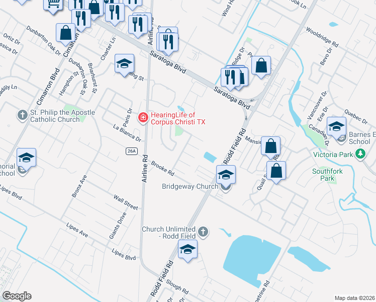 map of restaurants, bars, coffee shops, grocery stores, and more near 7021 Presidio Drive in Corpus Christi