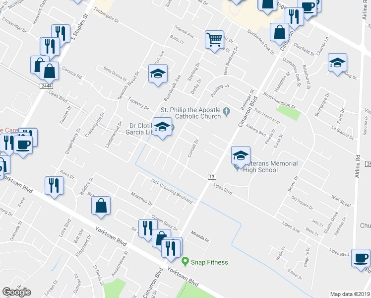 map of restaurants, bars, coffee shops, grocery stores, and more near 5934 Julia Circle in Corpus Christi