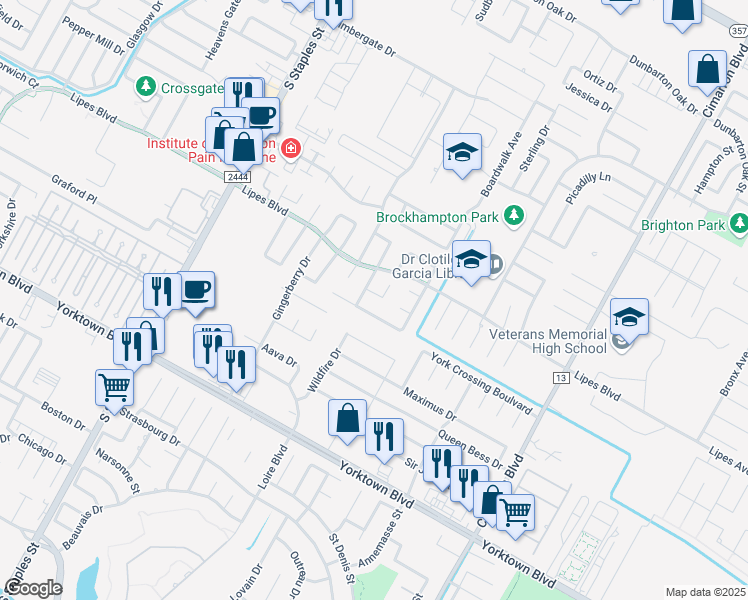 map of restaurants, bars, coffee shops, grocery stores, and more near 5933 Brightwood Drive in Corpus Christi