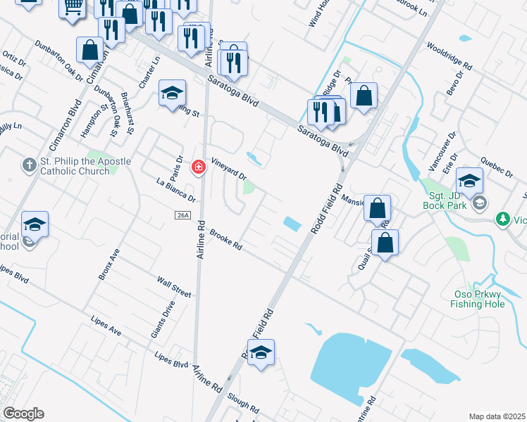 map of restaurants, bars, coffee shops, grocery stores, and more near 7005 Madiera Drive in Corpus Christi