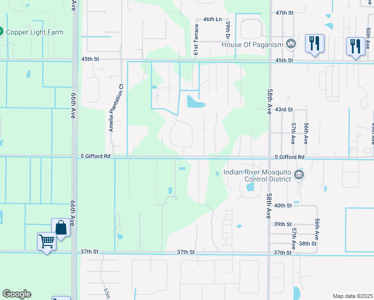 map of restaurants, bars, coffee shops, grocery stores, and more near 4100 Abington Woods Circle in Vero Beach