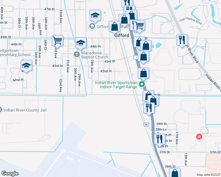 map of restaurants, bars, coffee shops, grocery stores, and more near 2400 41st Street in Vero Beach