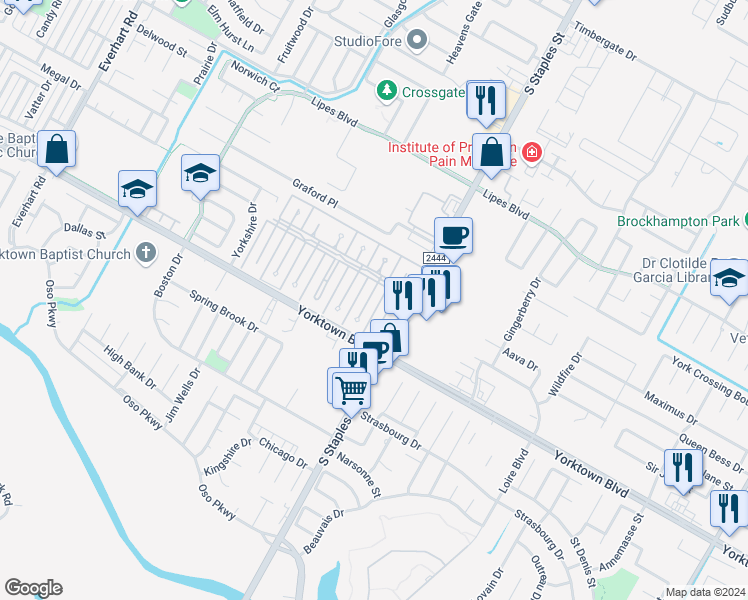 map of restaurants, bars, coffee shops, grocery stores, and more near 7005 Ashdown Drive in Corpus Christi