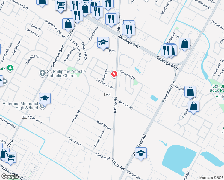 map of restaurants, bars, coffee shops, grocery stores, and more near 6741 La Bianca Drive in Corpus Christi
