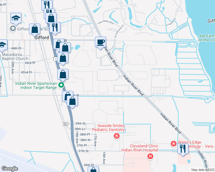 map of restaurants, bars, coffee shops, grocery stores, and more near 4165 East 16th Square in Vero Beach