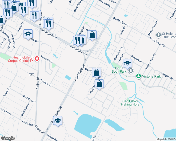 map of restaurants, bars, coffee shops, grocery stores, and more near 3001 South Fork Drive in Corpus Christi