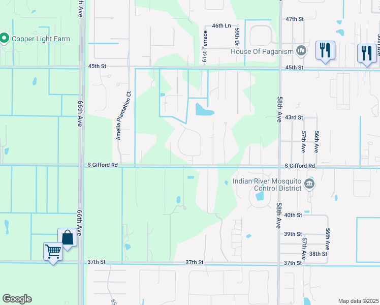 map of restaurants, bars, coffee shops, grocery stores, and more near 4100 Abington Woods Circle in Vero Beach
