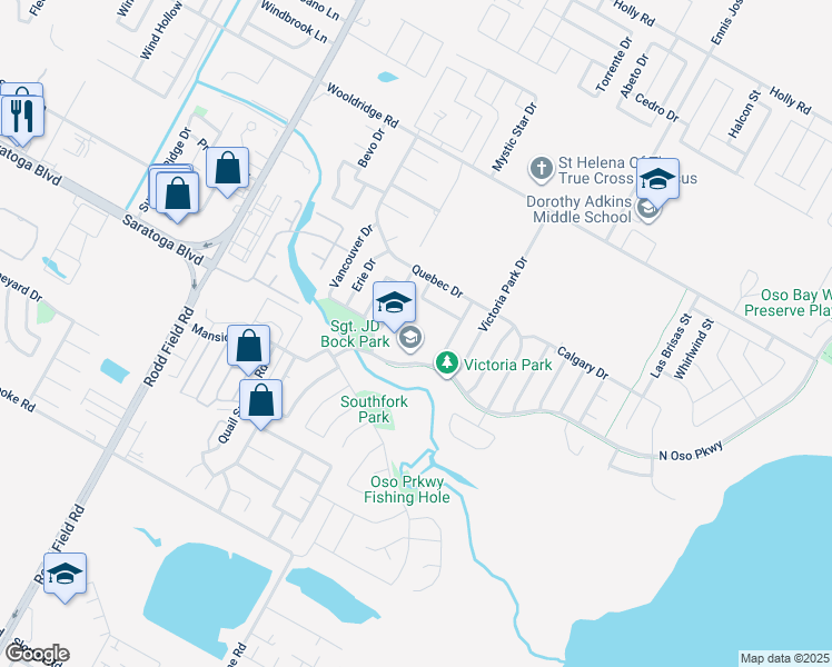 map of restaurants, bars, coffee shops, grocery stores, and more near 2829 Oso Parkway in Corpus Christi