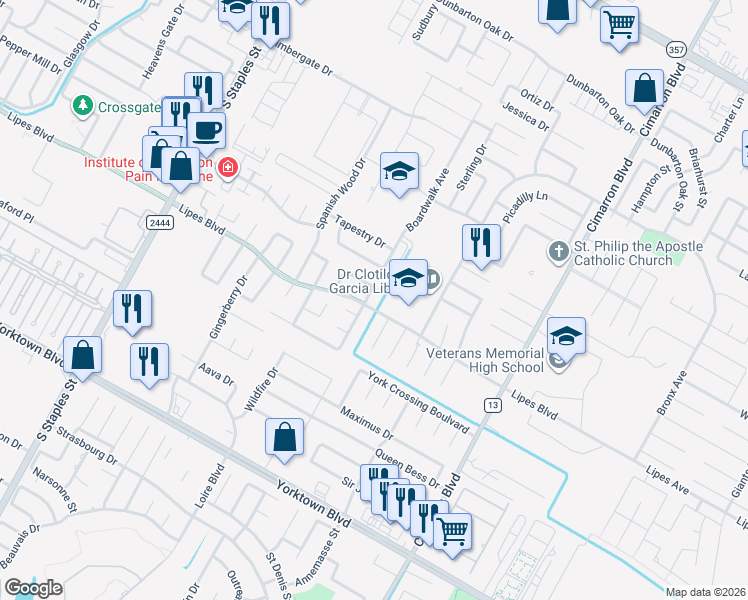 map of restaurants, bars, coffee shops, grocery stores, and more near 7114 Citrus Valley Drive in Corpus Christi