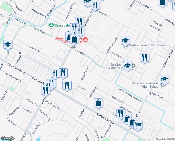map of restaurants, bars, coffee shops, grocery stores, and more near 5801 Lavender Dr in Corpus Christi