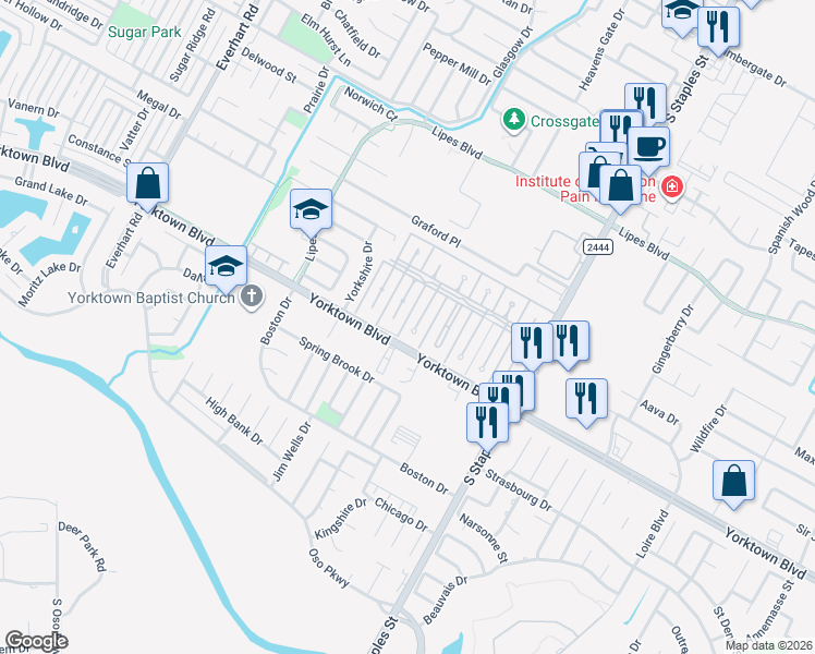map of restaurants, bars, coffee shops, grocery stores, and more near 7037 Chiswick Drive in Corpus Christi