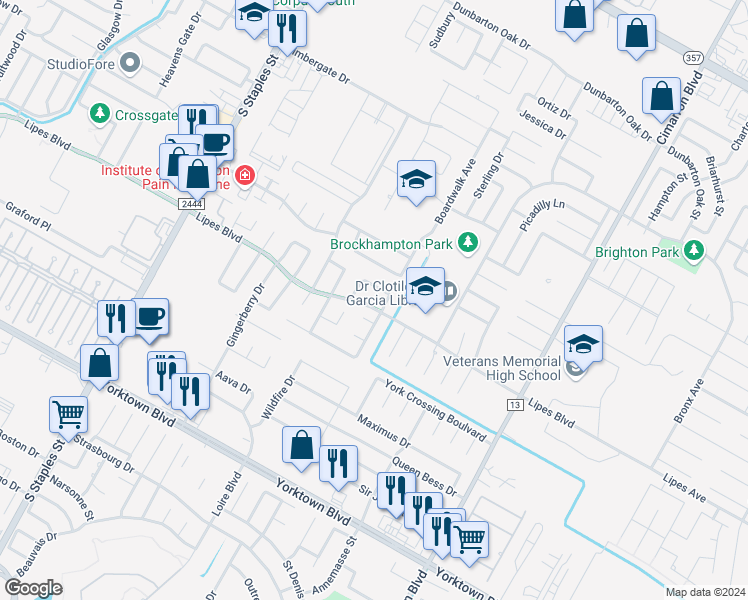 map of restaurants, bars, coffee shops, grocery stores, and more near 6022 Lipes Boulevard in Corpus Christi