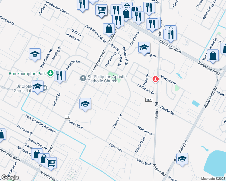 map of restaurants, bars, coffee shops, grocery stores, and more near 3418 Garza Street in Corpus Christi