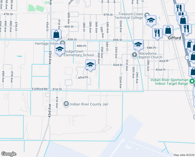 map of restaurants, bars, coffee shops, grocery stores, and more near 4126 37th Drive in Vero Beach