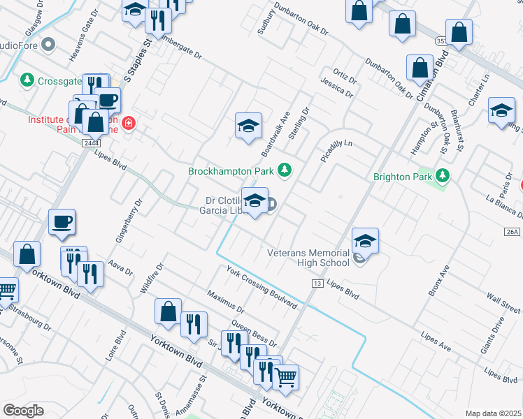 map of restaurants, bars, coffee shops, grocery stores, and more near 5922 Brockhampton Street in Corpus Christi