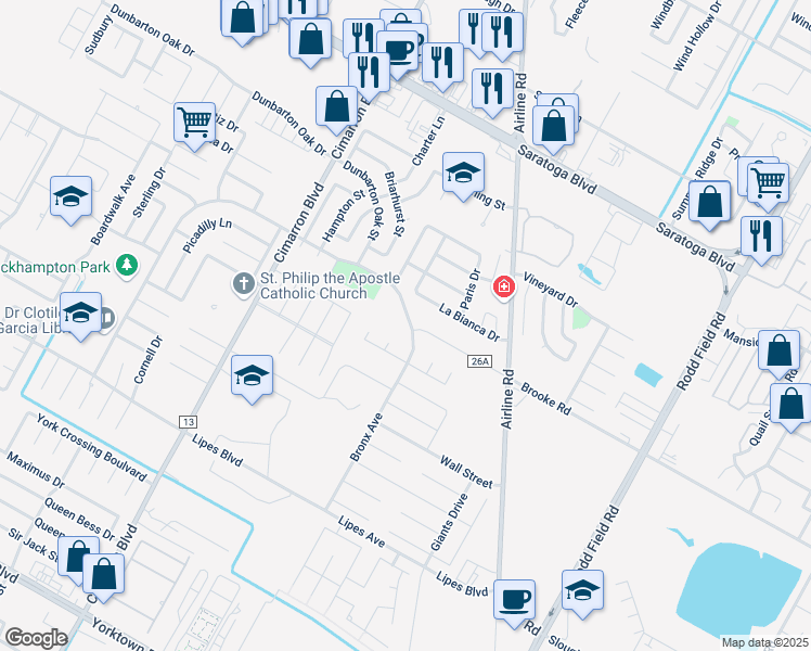 map of restaurants, bars, coffee shops, grocery stores, and more near 6706 Brockhampton Street in Corpus Christi