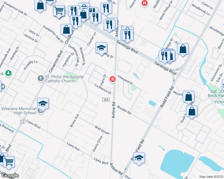 map of restaurants, bars, coffee shops, grocery stores, and more near 6741 La Bianca Drive in Corpus Christi