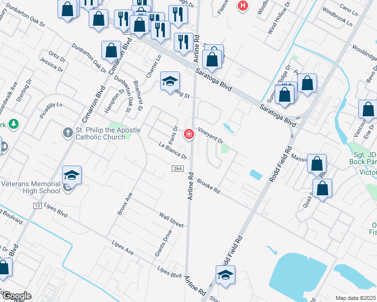 map of restaurants, bars, coffee shops, grocery stores, and more near 6741 La Bianca Drive in Corpus Christi