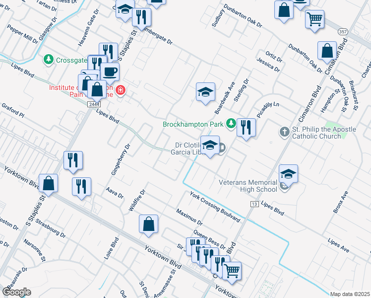 map of restaurants, bars, coffee shops, grocery stores, and more near 7114 Citrus Valley Drive in Corpus Christi