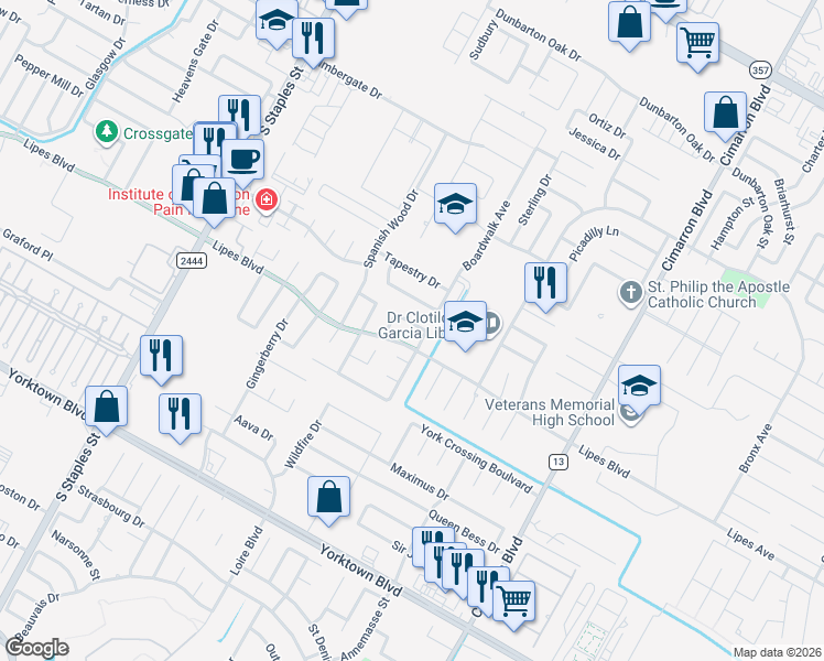map of restaurants, bars, coffee shops, grocery stores, and more near 7114 Citrus Valley Drive in Corpus Christi