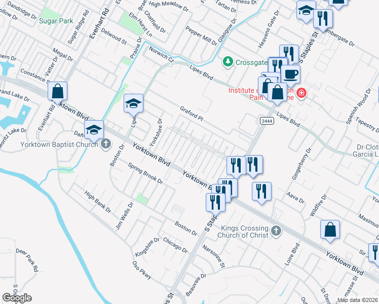 map of restaurants, bars, coffee shops, grocery stores, and more near 7037 Chiswick Drive in Corpus Christi