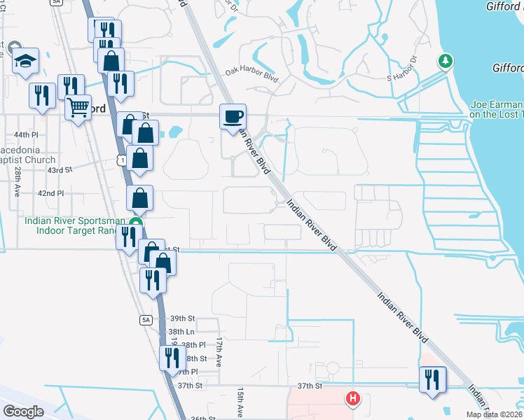 map of restaurants, bars, coffee shops, grocery stores, and more near 1670 North 42ND Circle in Vero Beach