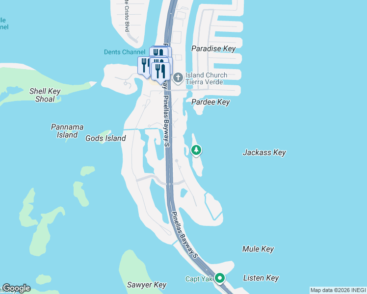 map of restaurants, bars, coffee shops, grocery stores, and more near 1583 Pinellas Bayway South in St. Petersburg
