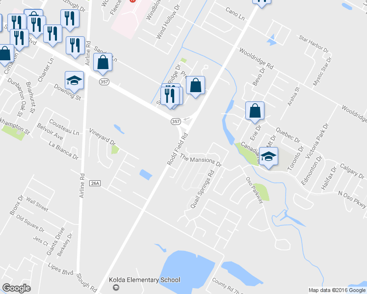 map of restaurants, bars, coffee shops, grocery stores, and more near 2902 Rodd Field Road in Corpus Christi
