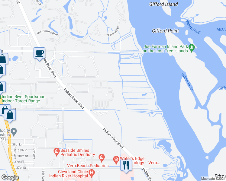 map of restaurants, bars, coffee shops, grocery stores, and more near 910 Regency Square in Vero Beach