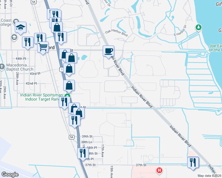 map of restaurants, bars, coffee shops, grocery stores, and more near 1570 South 42ND Circle in Vero Beach