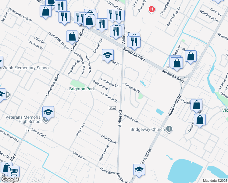 map of restaurants, bars, coffee shops, grocery stores, and more near 3206 Bordeaux Drive in Corpus Christi