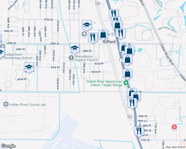 map of restaurants, bars, coffee shops, grocery stores, and more near 4235 26th Avenue in Vero Beach