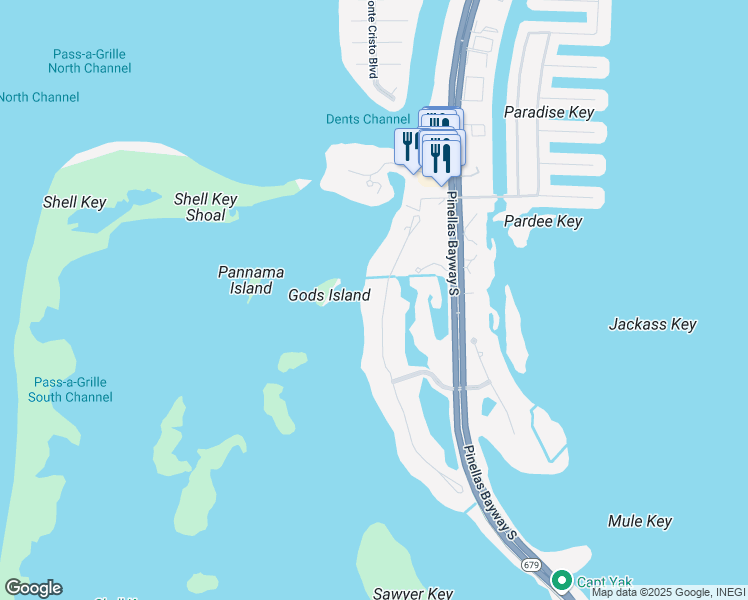map of restaurants, bars, coffee shops, grocery stores, and more near 1625 Oceanview Drive in St. Petersburg