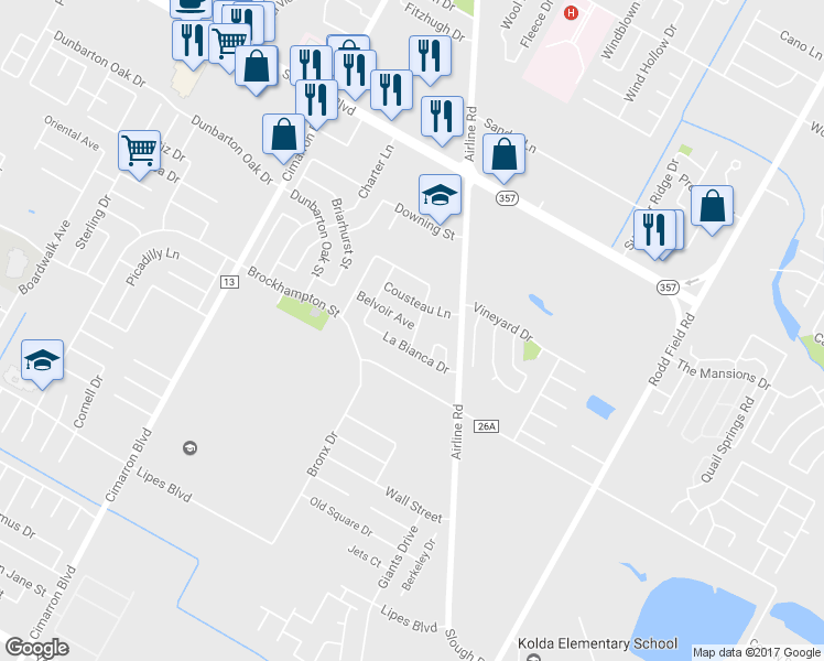 map of restaurants, bars, coffee shops, grocery stores, and more near 6651 Belvoir Avenue in Corpus Christi