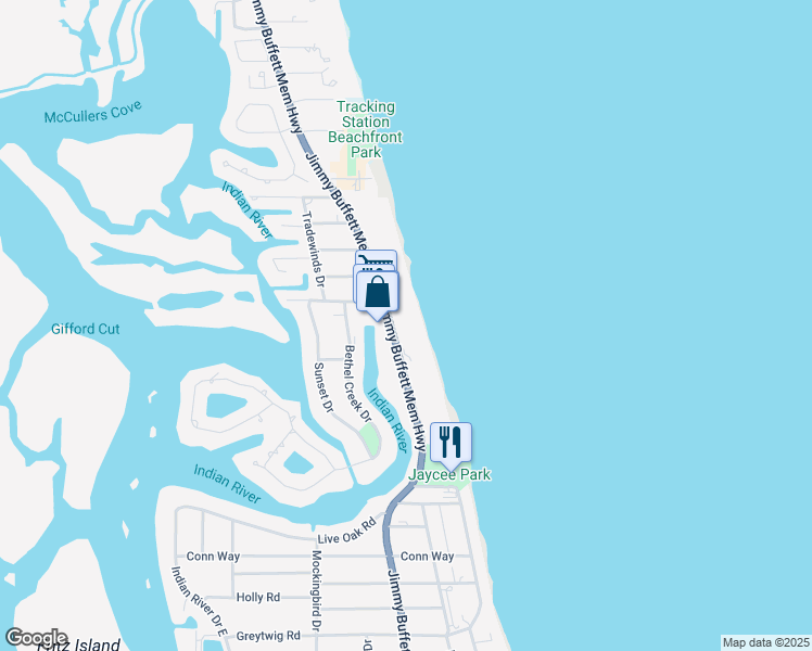 map of restaurants, bars, coffee shops, grocery stores, and more near 4800 Florida A1A in Vero Beach