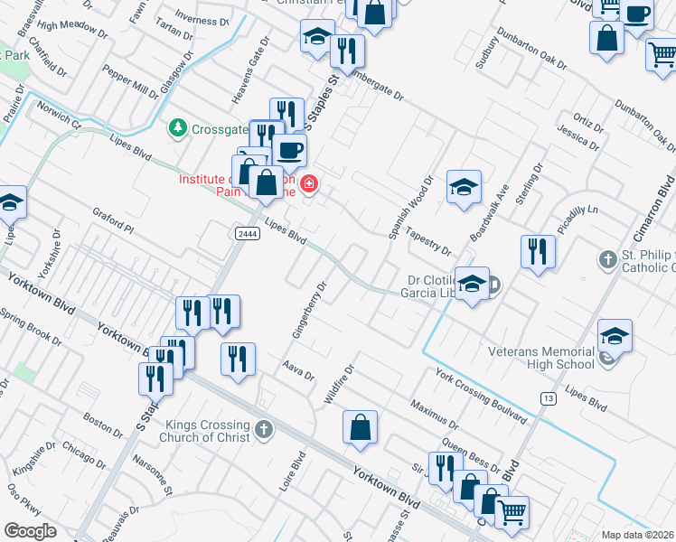 map of restaurants, bars, coffee shops, grocery stores, and more near 7121 Crapemyrtle Drive in Corpus Christi