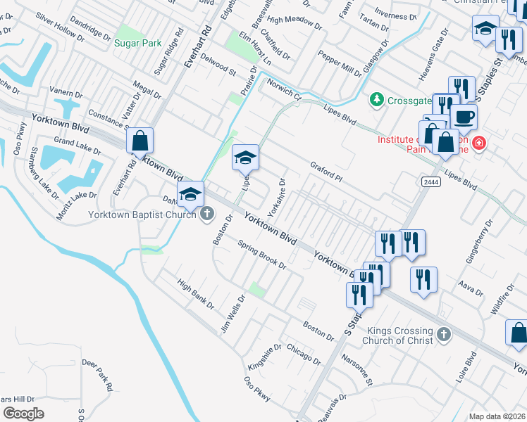 map of restaurants, bars, coffee shops, grocery stores, and more near 7530 Keelung Drive in Corpus Christi
