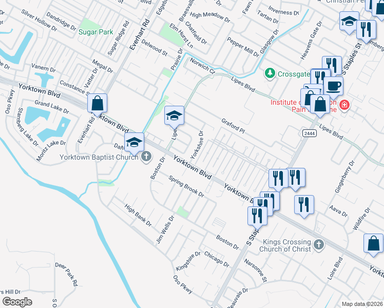 map of restaurants, bars, coffee shops, grocery stores, and more near 7530 Keelung Drive in Corpus Christi