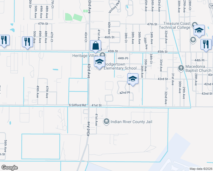 map of restaurants, bars, coffee shops, grocery stores, and more near 4070 42nd Square in Vero Beach