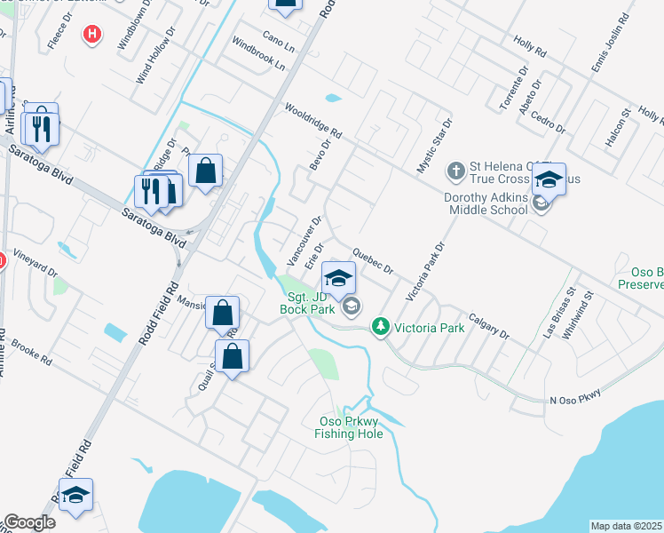map of restaurants, bars, coffee shops, grocery stores, and more near 2806 Park-Green Drive in Corpus Christi