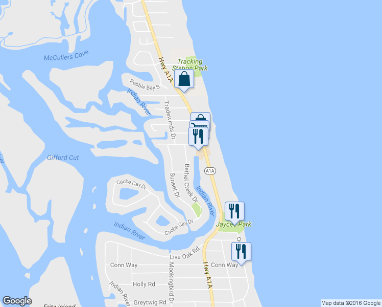 map of restaurants, bars, coffee shops, grocery stores, and more near 4887 Florida A1A in Vero Beach