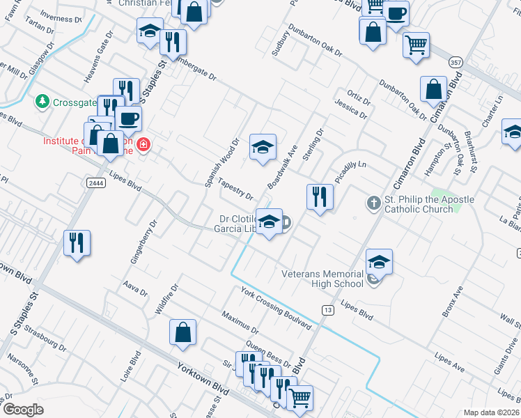 map of restaurants, bars, coffee shops, grocery stores, and more near 7022 Boardwalk Avenue in Corpus Christi