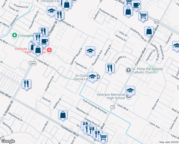 map of restaurants, bars, coffee shops, grocery stores, and more near 7022 Boardwalk Avenue in Corpus Christi