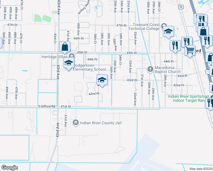 map of restaurants, bars, coffee shops, grocery stores, and more near 4251 36th Court in Vero Beach