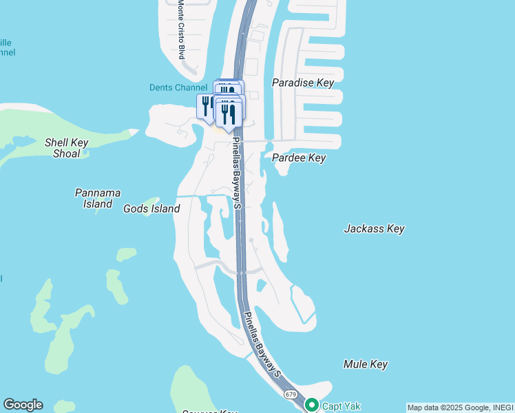 map of restaurants, bars, coffee shops, grocery stores, and more near 1583 Pinellas Bayway South in St. Petersburg
